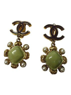 Chanel CC Logo Drop Faux Pearl Earrings